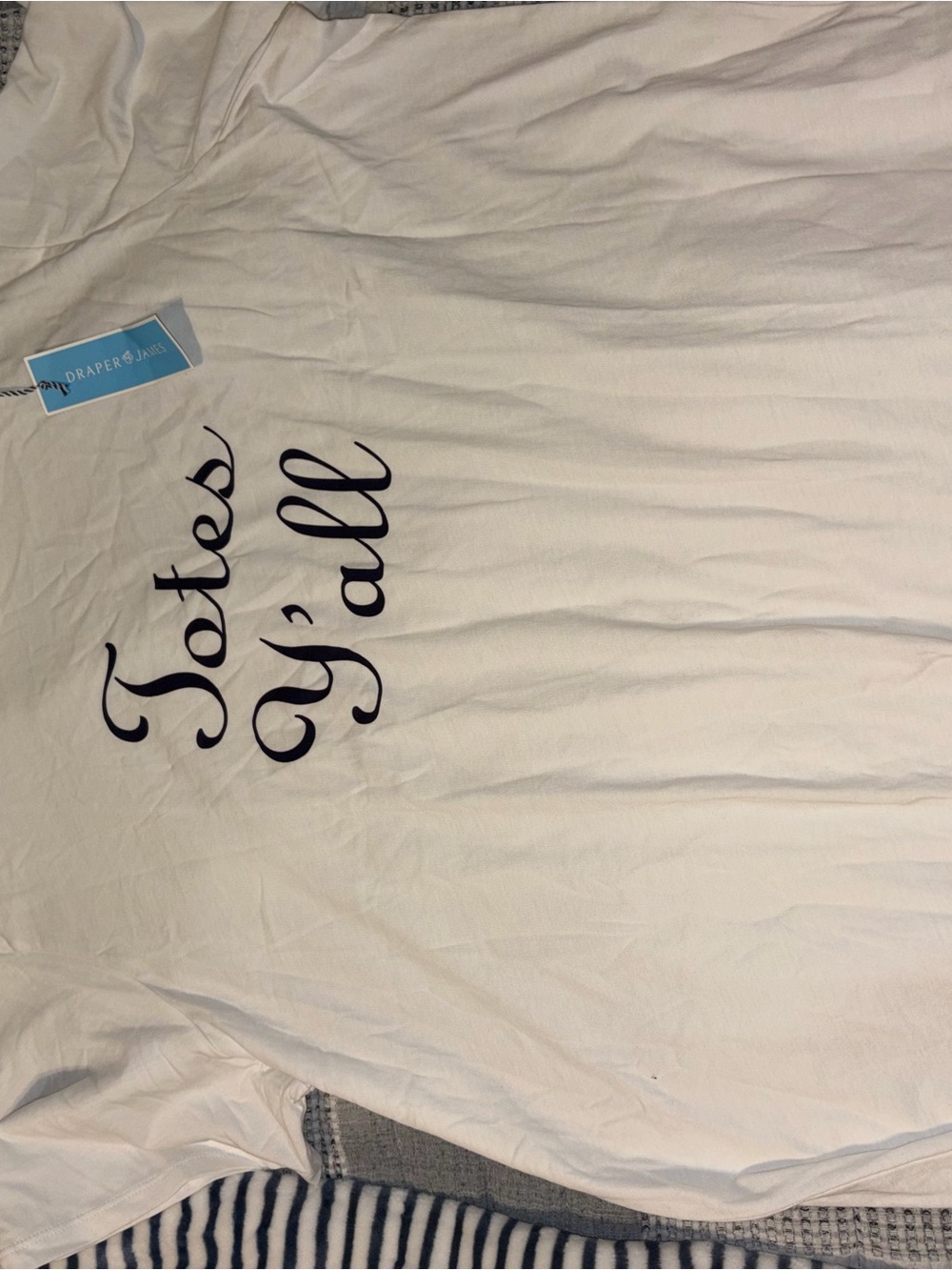 Draper James White T-shirt with Navy 'Totes Y'all' Script